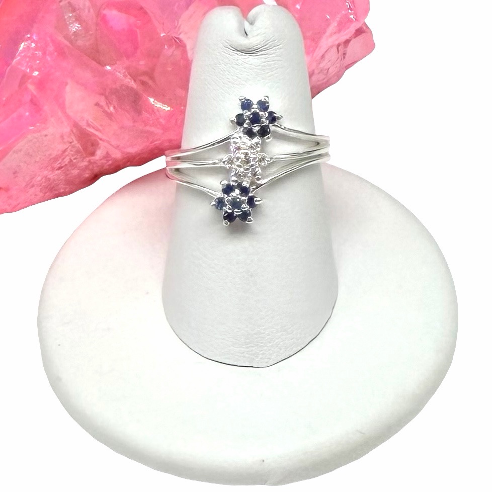 Moissanite Diamond & Tanzanite Flower Ring Size 7 Solid 925 Sterling Silver